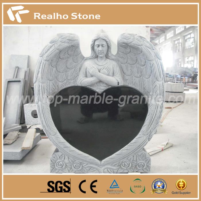 Black Granite Headstone with Angle and Heart Black Granite Headstone with Angle and Heart